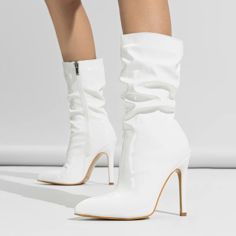 Patent Leather High Heel Pointed Stiletto Heel Pile Style Boots. Elevate your style with elegance and sophistication. Pe — photo 7