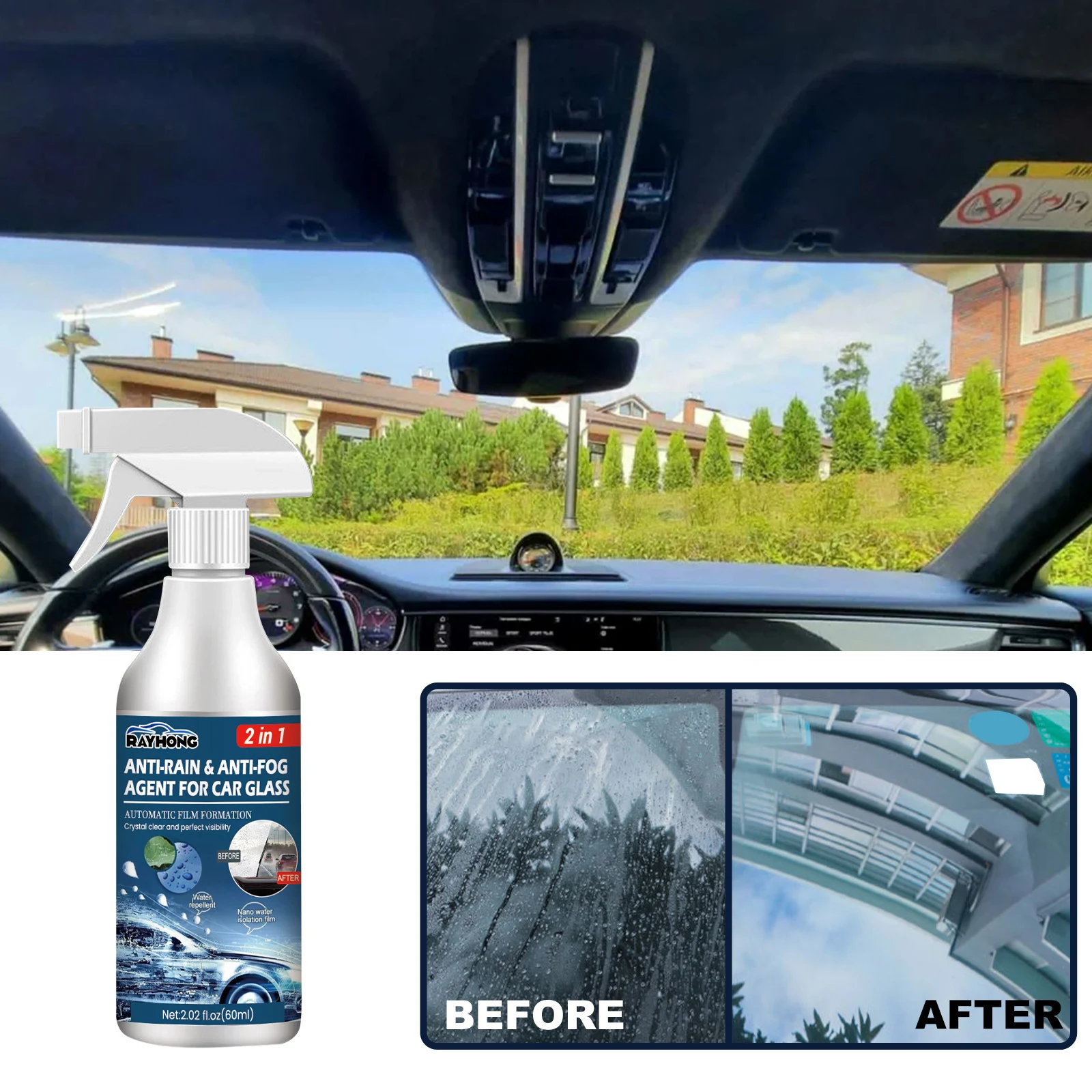 Car fogproof glass rain repellent spray. Keeps your windshield clear and safe in all weather conditions. Easy to apply, — photo 3