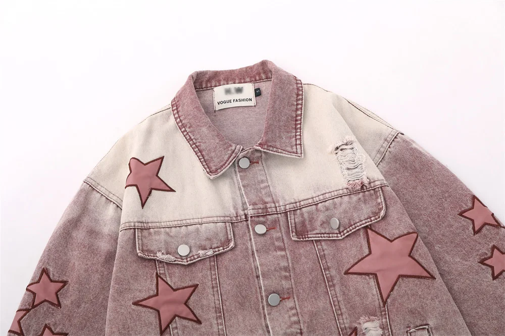 Men's Five-Pointed Star Embroidery Denim Jacket. Elevate your casual style with this unique denim jacket featuring a str — photo 5