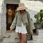 Women's Deep V Bell Sleeve Tied Top, offering a stylish and comfortable fit, perfect for a chic look and versatile wear — photo 4