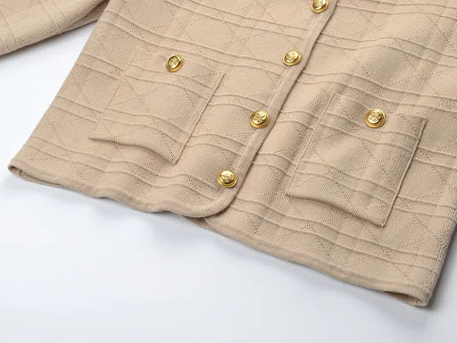 Title 6, Embossed Gold Button Pocket Long-sleeved Sweate...