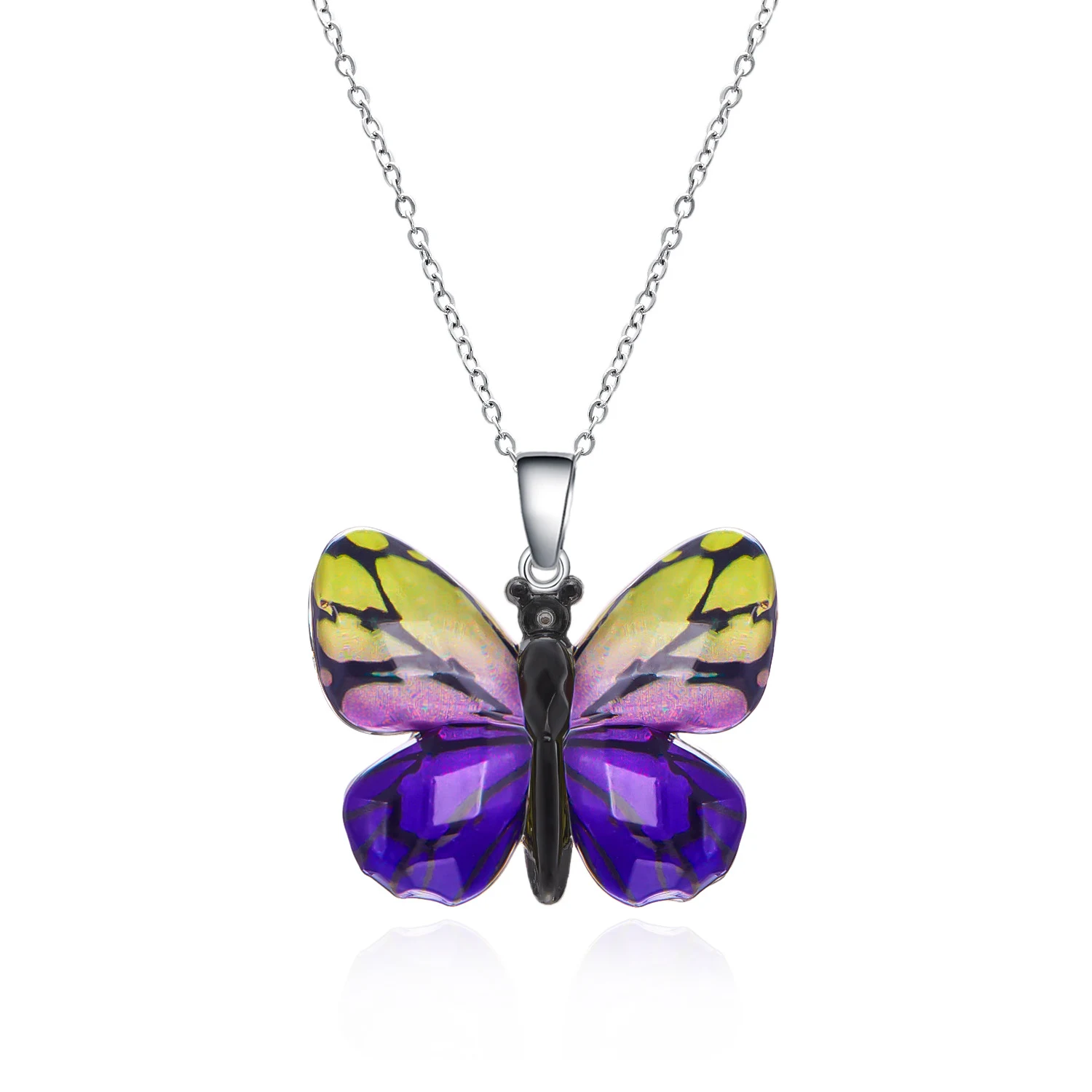 Colar de borboleta retrô multicolorido feminino em aço inoxidável. Adicione um toque de cor e estilo vintage ao seu visual diário. — foto 7