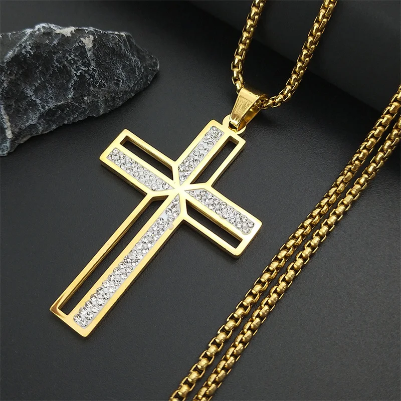 Colar de aço inoxidável com pingente de diamante estilo hip hop urbano, elegante e estiloso. Perfeito para um visual moderno. — foto 7