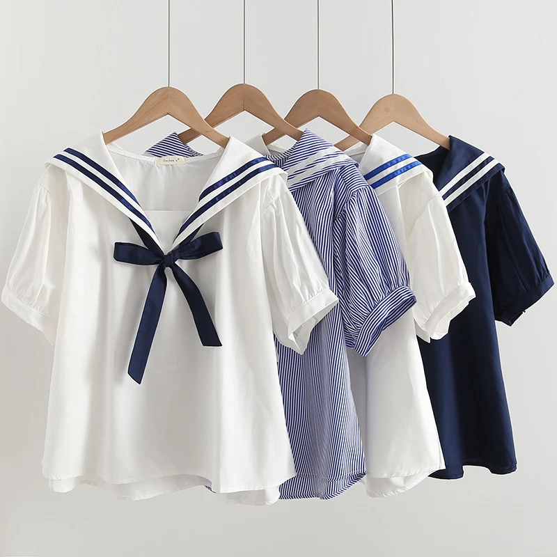 Title 2, Elegant Cotton Pullover Sailor Collar Loose Wom...