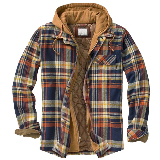 Giacca con cappuccio a quadri e maniche lunghe da uomo, perfetta per l'autunno e l'inverno, offre calore, comfort e stile casual. — foto 10