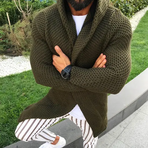 Title 5, Mens slim long-sleeved hooded cardigan knitted...