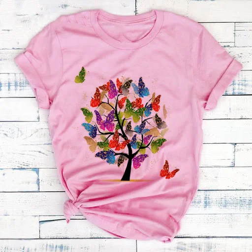 Title 6, Butterfly Tree Printed Short Sleeved Casual T-s...