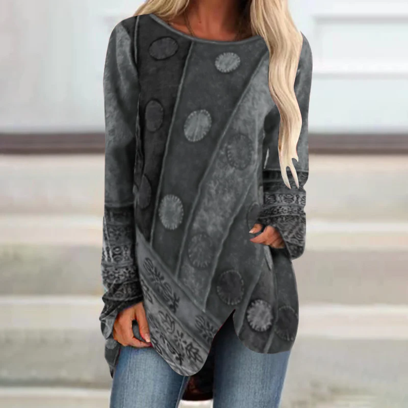 Retro Shirt Irregular Loose Long-sleeved Women's T-shirt — Comfortable and Stylish Casual Wear for a Unique Look. Perfec — photo 2