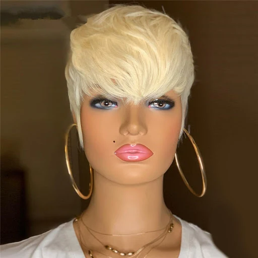 Title 3, Peruca feminina de cabelo curto liso dourado cl...
