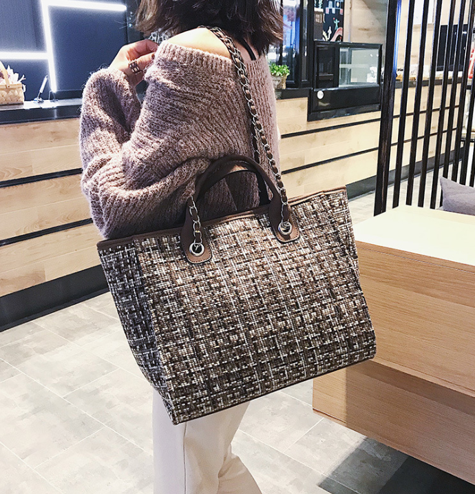 Geruite stoffen handtas, grote modieuze tas voor lente en zomer, nieuwe ketting schoudertas, trendy kleine geur handtas. — foto 5
