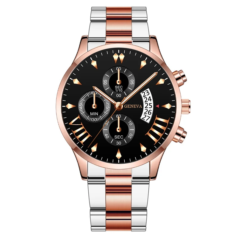 Title 11, Mens quartz watch with steel band and calendar...