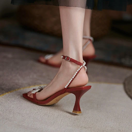 Title 6, Womens Leather Stiletto Heel Sandals, Square T...