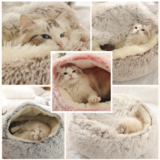 Winter Long Plush Pet Cat Bed Round Cat Cushion Cat House 2 In 1 Warm Dog Basket Cat Sleep Bag Cat Nest Kennel For Small — photo 3