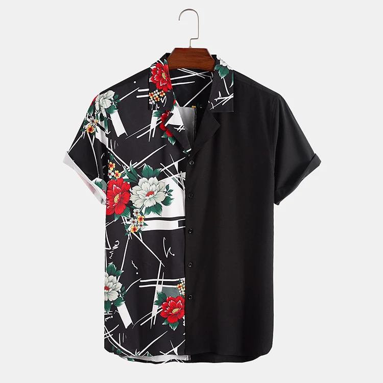 Camisa masculina com estampa e gola de lapela manga curta, ideal para looks casuais e modernos, perfeita para o verão, confortável e estilosa. — foto 1