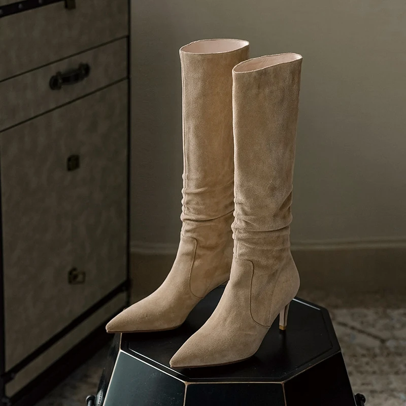 Title 2, Womens High Heel Pleated Knee High Fashion Boo...