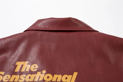 Title 14, Retro Car Print Loose Lapels Leather Coat