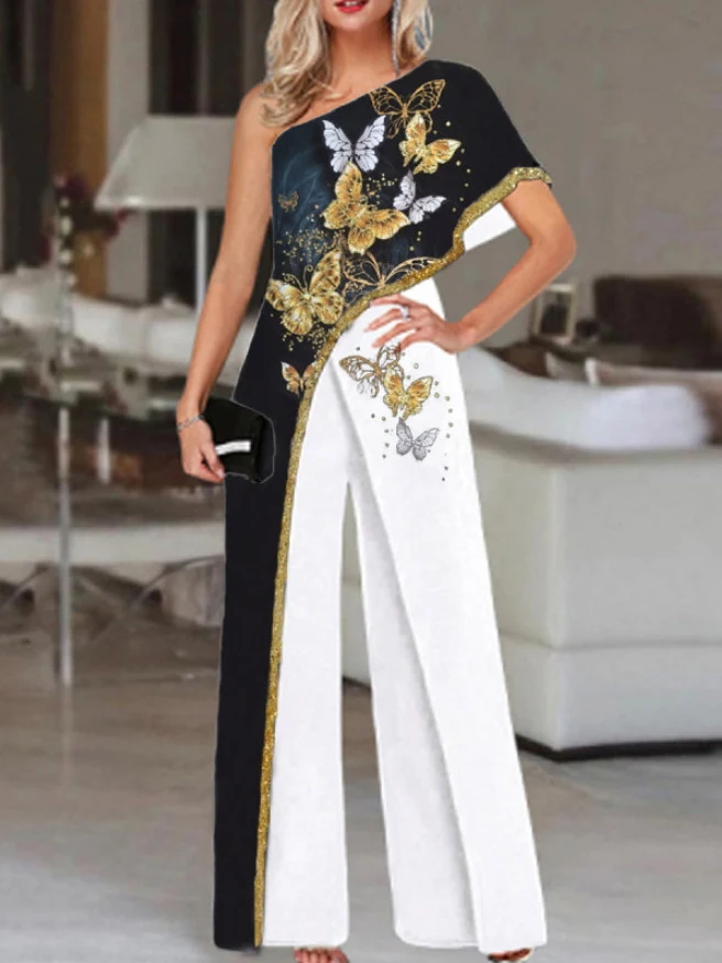 Title 7, Jumpsuit da donna dimagrante con stampa e contr...