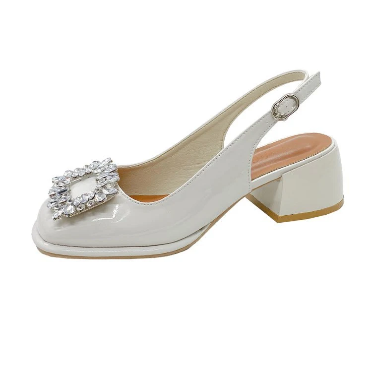 Title 10, French Retro Rhinestone Buckle Chunky Heel Eleg...