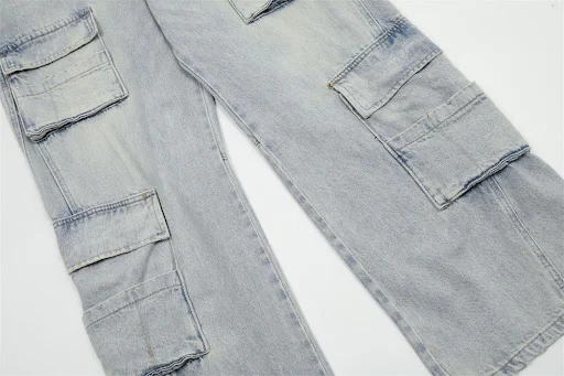 Title 12, Light Color Denim Overalls Mens Multi-pocket W...