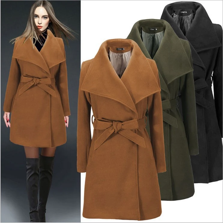 Title 1, Womens Wool Coat Slim Long Woolen Coat Warm Wi...