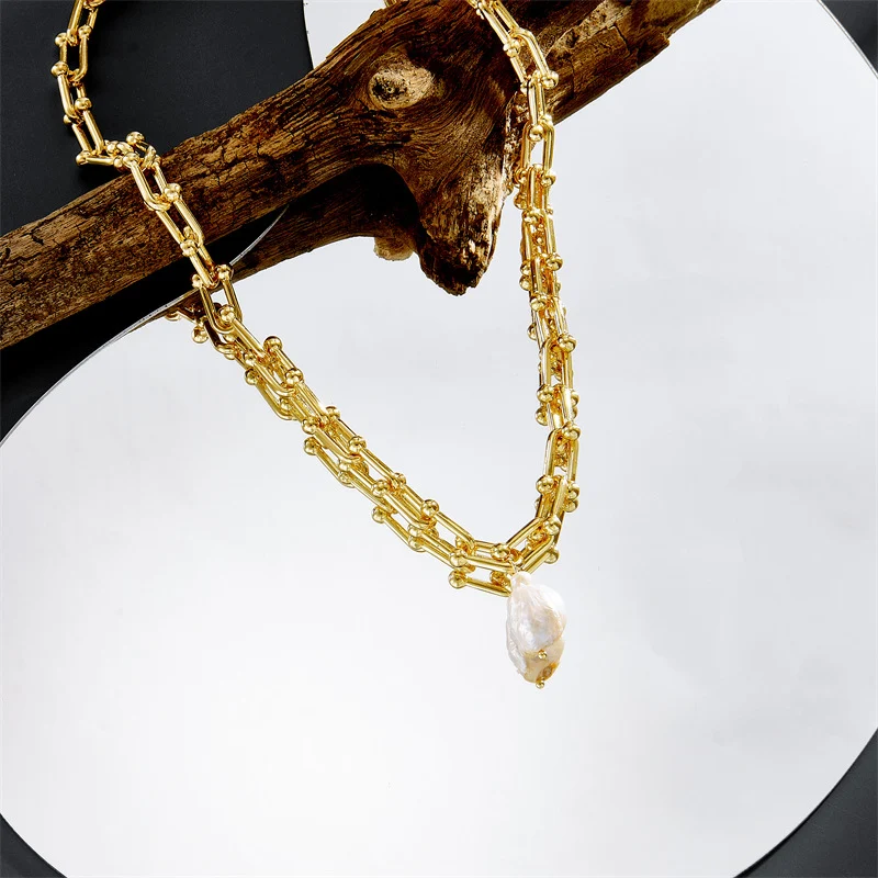 Colar de pérolas barrocas dourado para mulheres, corrente de suéter, adicione um toque de sofisticação e elegância ao seu visual. — foto 8