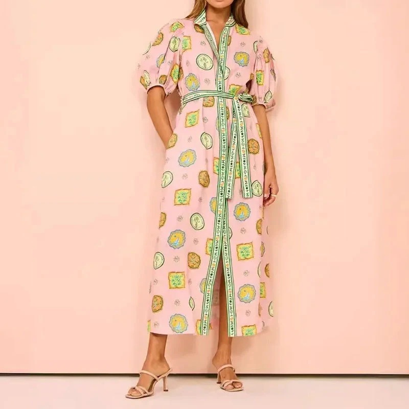Fashion Lantern Sleeve Cardigan Floral Print Casual Dress — photo 7