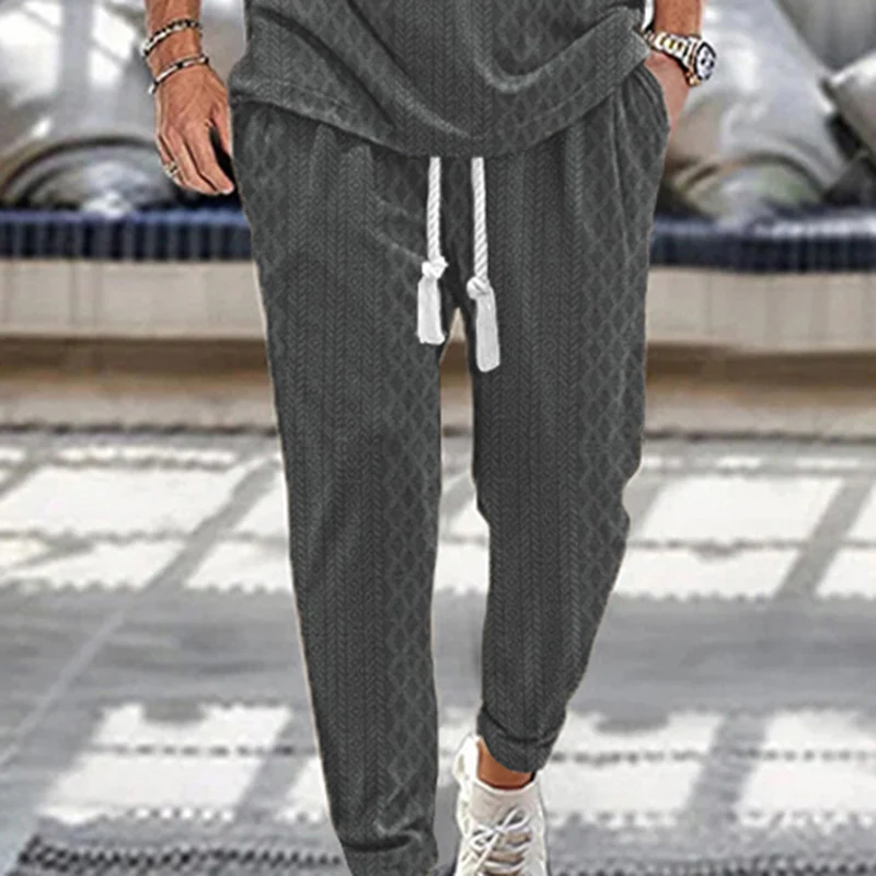 Jacquard Plus Size Drawstring Casual Pants Men's Summer. Comfortable and stylish for warm weather. Easy fit and breathab — photo 1