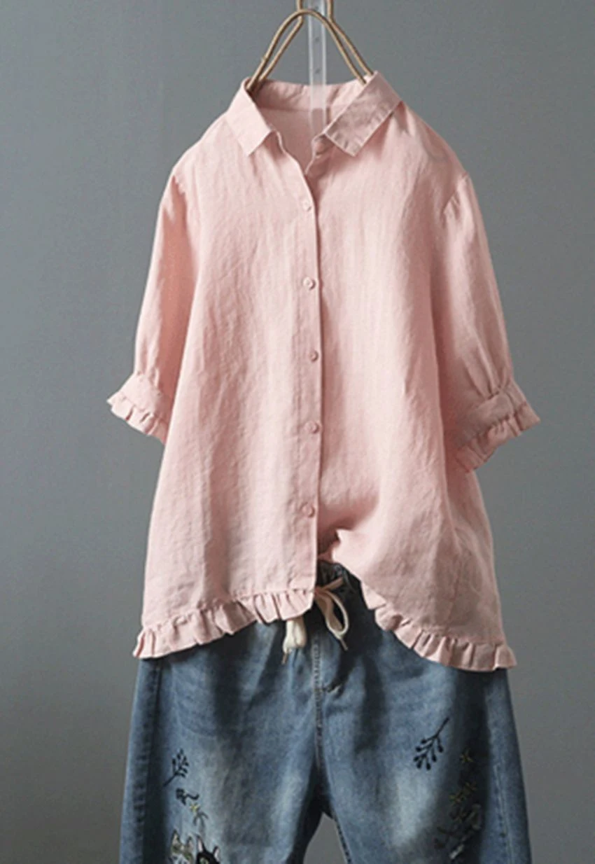 Title 8, Camisa casual feminina com babados e abotoament...
