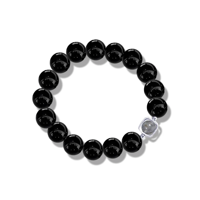 Pulseira de prata S925 com obsidiana lunar natural. Sinta a elegância mística e a energia curativa. Um acessório único que irradia beleza e bem-estar. — foto 2