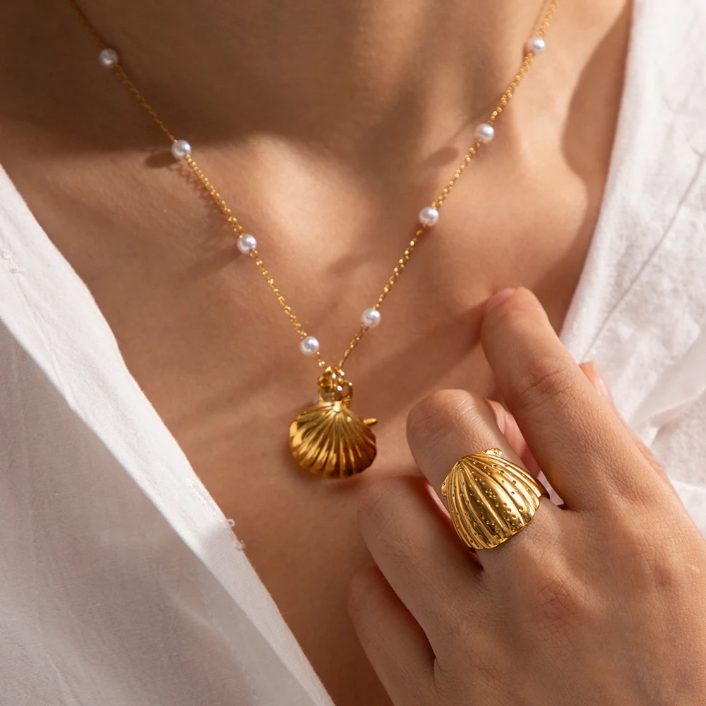 Anel de Concha Feminino que Não Desbota, Sensação Sofisticada. Desfrute de beleza duradoura e alta qualidade. Ideal para uso diário e especial. — foto 8