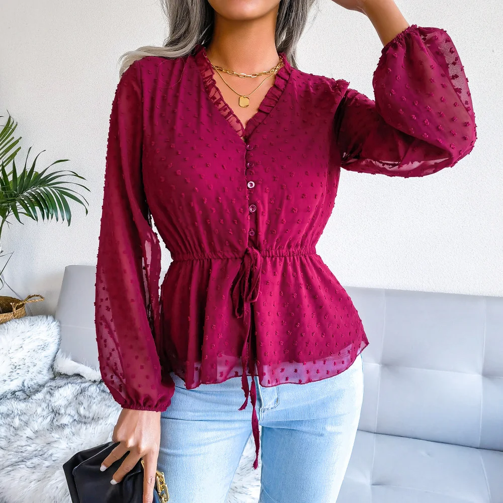 Title 2, Camicia in chiffon a pois con maniche lunghe ar...