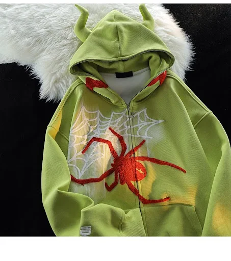 Title 6, Damen-Strickjacke mit Spinnen-Print und Kapuzen...