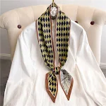 Thin, narrow, long shirt scarf with houndstooth design and double layer imitated silk. Perfect as a women's hair tie or — photo 69