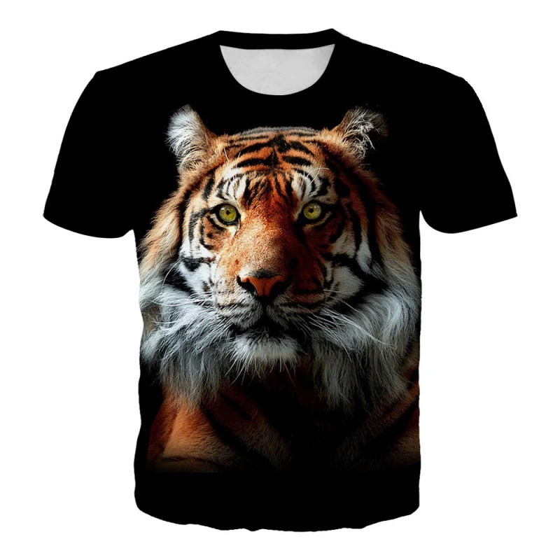 Camiseta Casual com Gola Redonda e Mangas Curtas com Estampa 3D de Tigre, Conforto e Estilo para o Dia a Dia. — foto 1