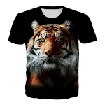 Camiseta Casual com Gola Redonda e Mangas Curtas com Estampa 3D de Tigre, Conforto e Estilo para o Dia a Dia. — foto 1