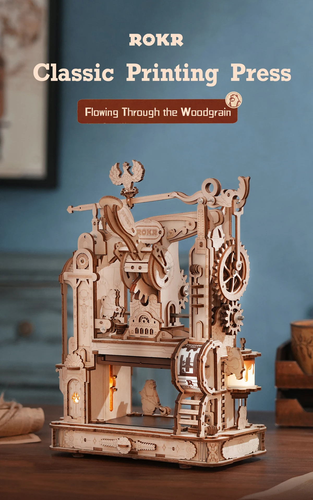 Title 1, Robotime Rokr Printing Press 3D DIY Puzzle Gift...