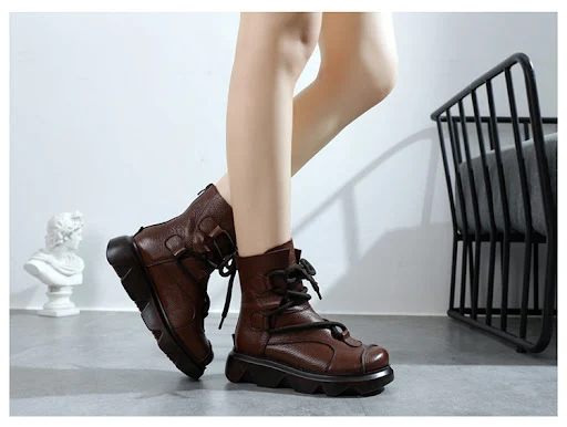 Title 3, Botas plataforma de couro de vaca de camada sup...