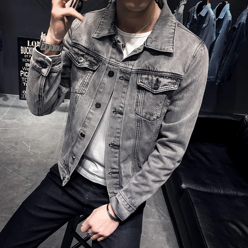 Men's Denim Jacket Hole Retro Motorcycle Basic Coat. Classic style with a vintage touch for everyday wear. Durable, comf — photo 2