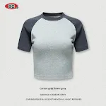 T-shirt corta Summer Beauty Retro Hot Girl Manica raglan a contrasto di colore girocollo — foto 5