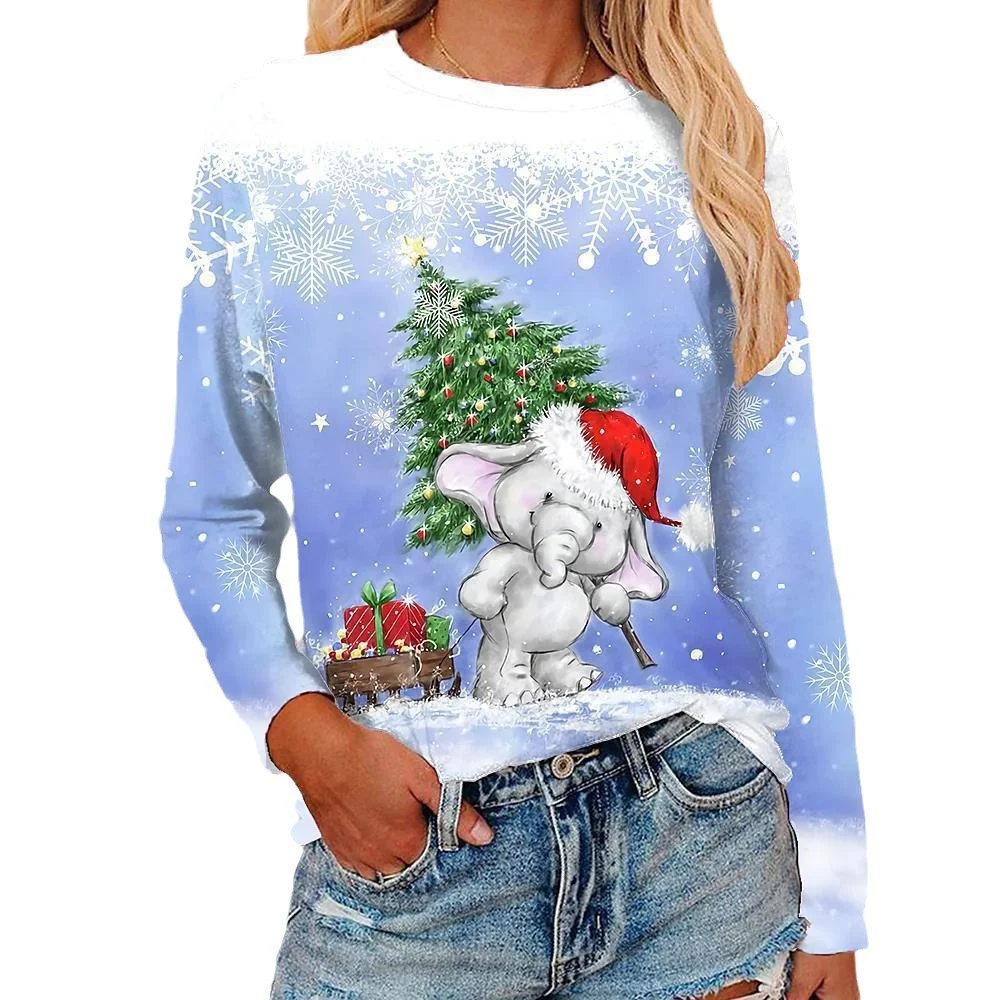 3d Digital Printing Christmas Women's Long-sleeved T-shirt Round Neck — photo 10