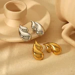 Brincos femininos em aço inoxidável 18K com dupla camada de gota d'água, elegantes e duradouros, para um toque sofisticado e moderno ao seu visual. — foto 4
