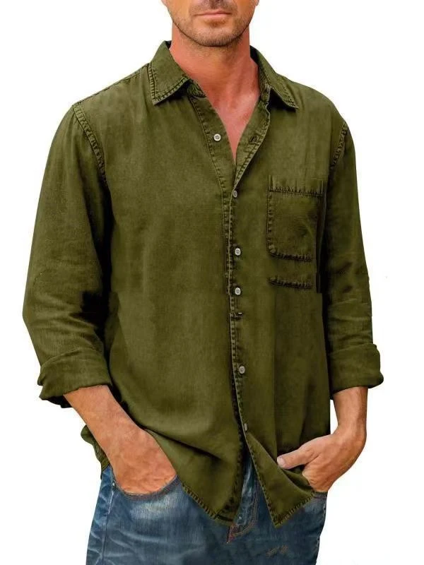 Title 6, Lapel Solid Color Pocket Single Breasted Shirt ...