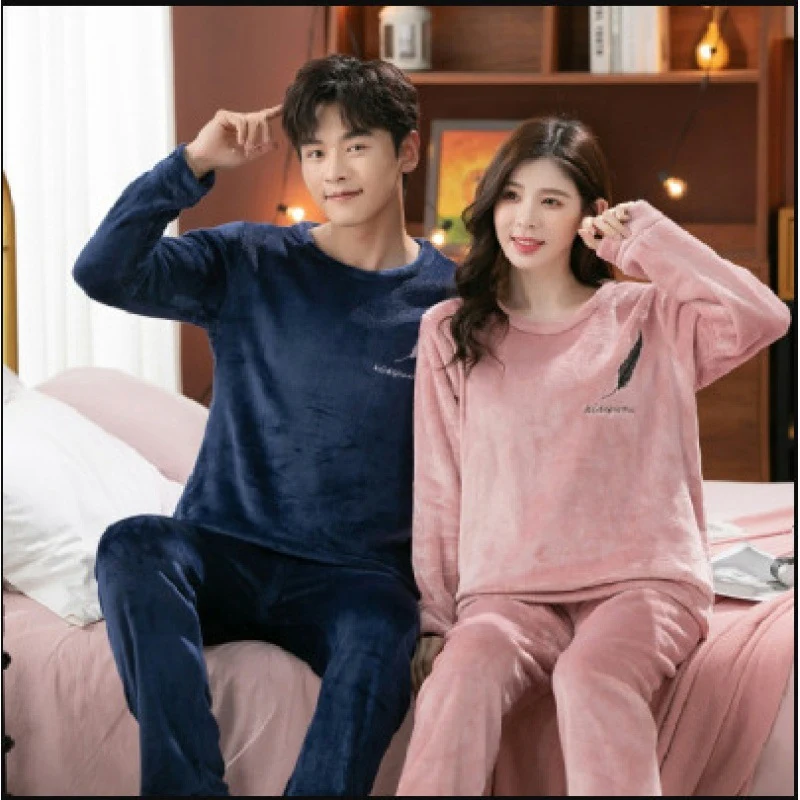 Pijama casal de flanela coreano, extra grosso, quente, estilo pulôver. Conjunto de duas peças para uso doméstico, para homens e mulheres. — foto 14