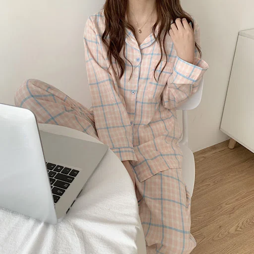 Title 8, Pajamas Womens Long-sleeved Cardigan Plaid Suit