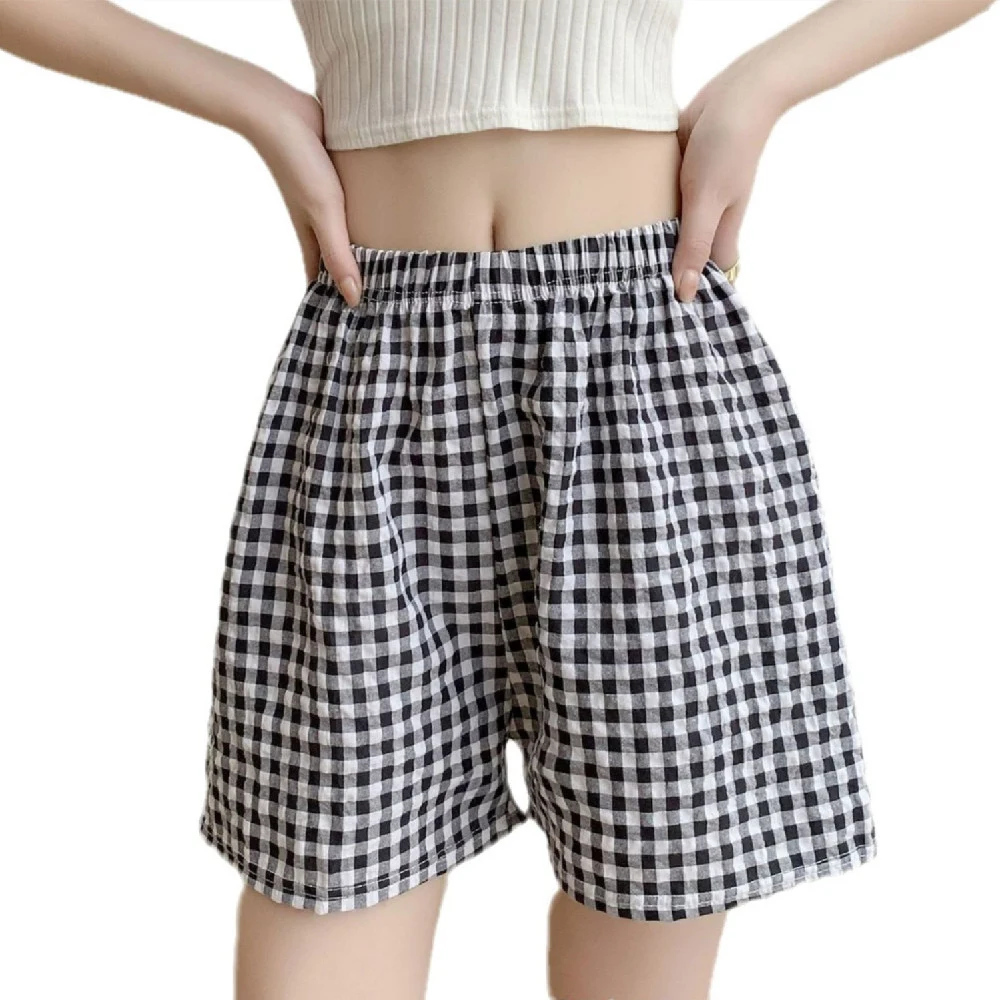 Title 5, Damen dünne Baumwoll-Seiden-Shorts mit Karomust...