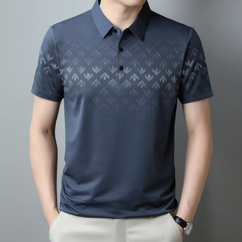 New Ice Silk Short Sleeve Middle-aged Men's Polo Shirt Business Casual Printing Lapel Quick-drying Top. Perfect for warm — photo 23