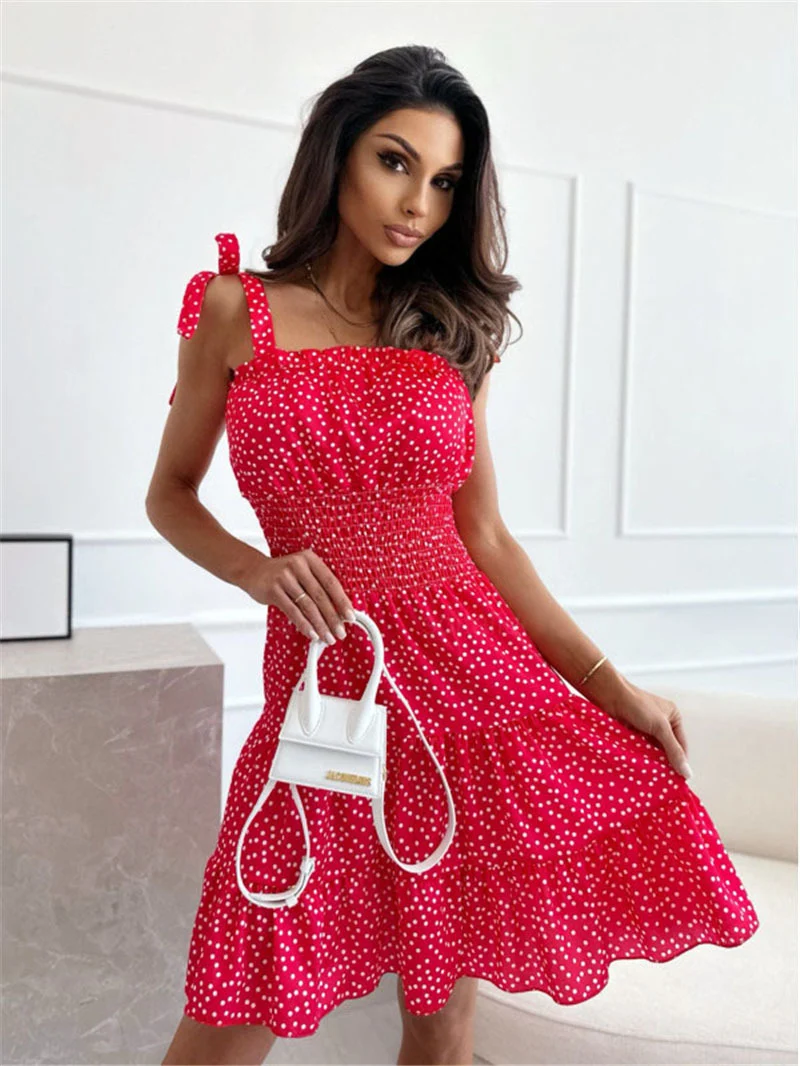 Title 3, Vestido Slim com bolinhas onduladas e cintura m...