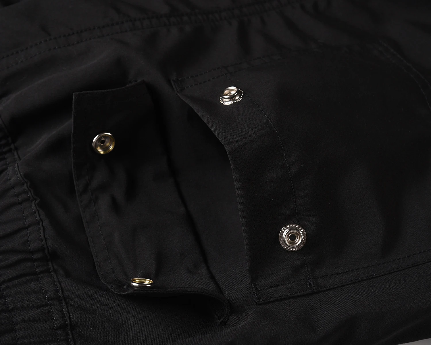 Title 7, Black Casual Long Zipper Trousers with Drawstri...