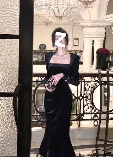 Title 2, Daily Improvement Shoulder Pad Black Velvet Dress