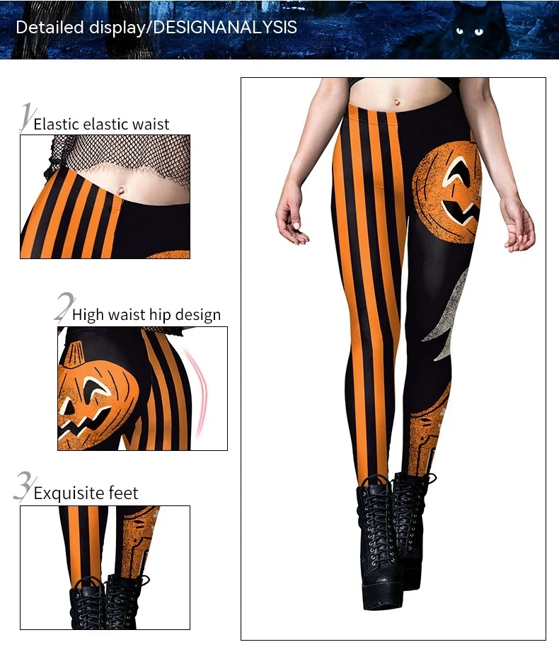 Title 4, Halloween Pumpkin Head Digital Print Stripe Tig...